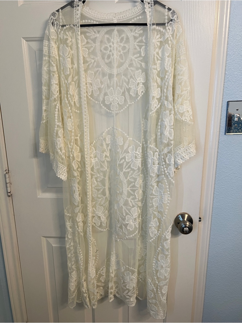 Sheer Ivory Lace Kimono Duster
